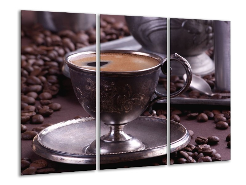 Canvas schilderij Koffie | Wit, Bruin | 120x80cm 3Luik