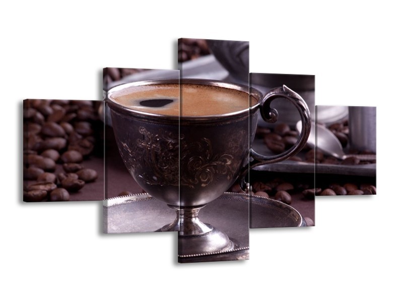 Canvas schilderij Koffie | Wit, Bruin | 125x70cm 5Luik