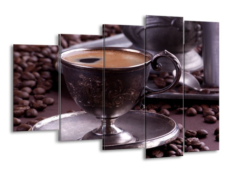 Canvas schilderij Koffie | Wit, Bruin | 150x100cm 5Luik