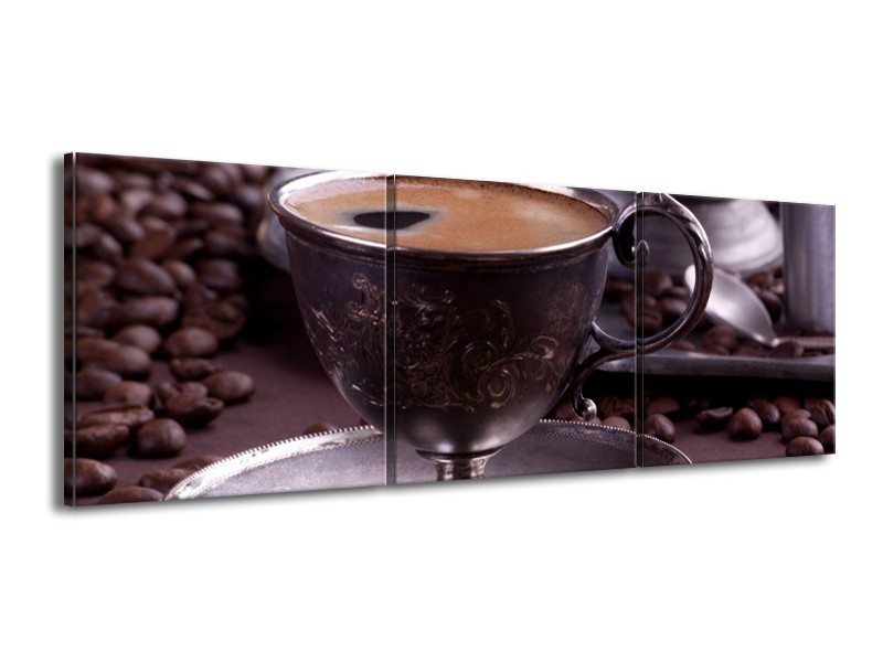 Canvas schilderij Koffie | Wit, Bruin | 150x50cm 3Luik
