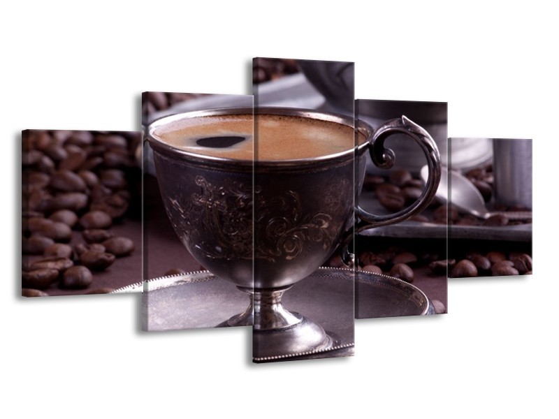 Canvas schilderij Koffie | Wit, Bruin | 150x80cm 5Luik
