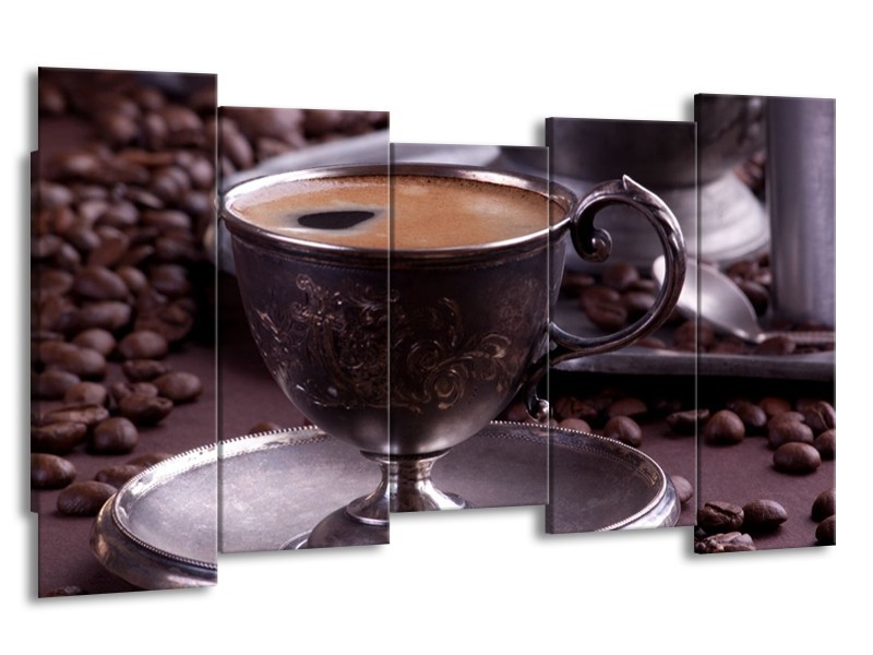 Canvas schilderij Koffie | Wit, Bruin | 150x80cm 5Luik
