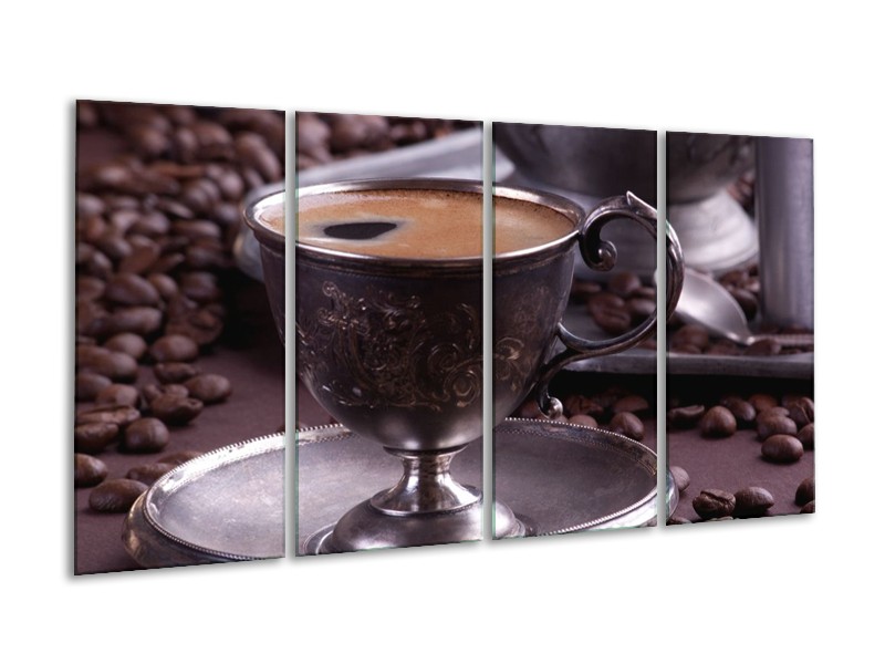 Canvas schilderij Koffie | Wit, Bruin | 160x80cm 4Luik