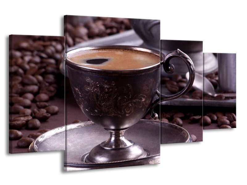 Canvas schilderij Koffie | Wit, Bruin | 160x90cm 4Luik