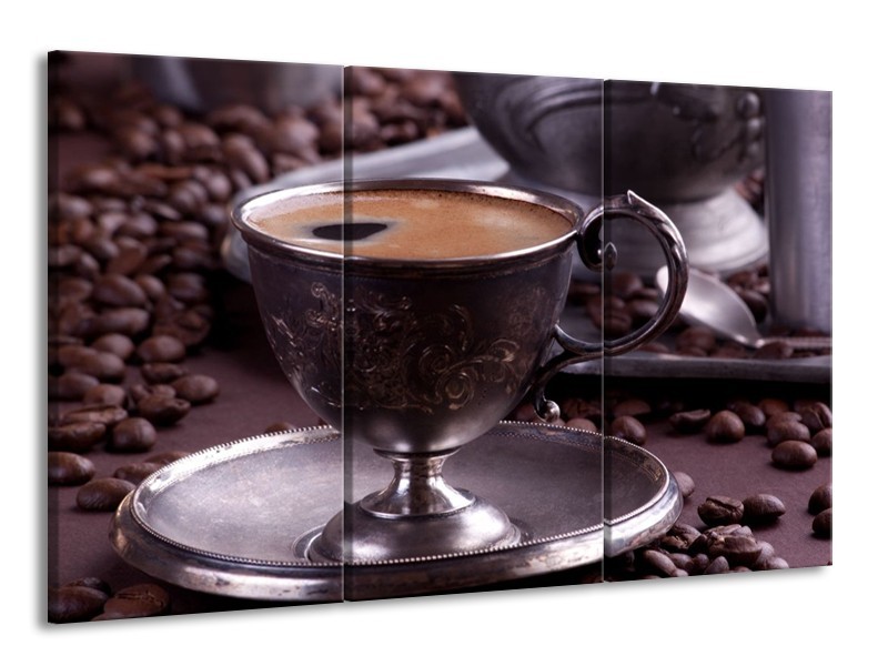 Canvas schilderij Koffie | Wit, Bruin | 165x100cm 3Luik