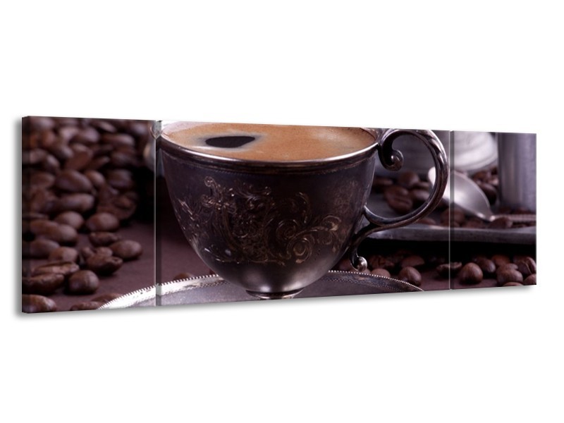 Canvas schilderij Koffie | Wit, Bruin | 170x50cm 3Luik