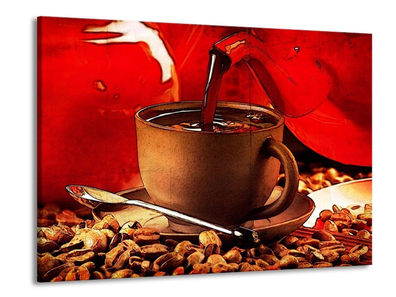 Canvas schilderij Koffie | Wit, Bruin, Rood | 100x70cm 1Luik