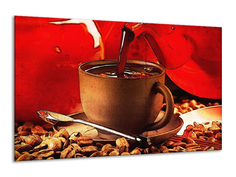 Canvas schilderij Koffie | Wit, Bruin, Rood | 120x70cm 1Luik