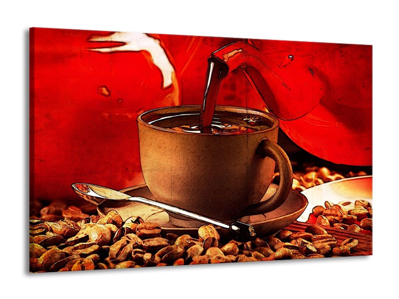 Canvas schilderij Koffie | Wit, Bruin, Rood | 140x90cm 1Luik