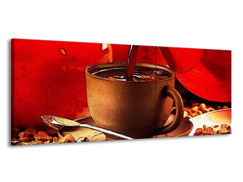 Canvas schilderij Koffie | Wit, Bruin, Rood | 145x58cm 1Luik