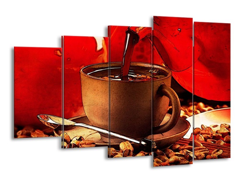 Canvas schilderij Koffie | Wit, Bruin, Rood | 150x100cm 5Luik