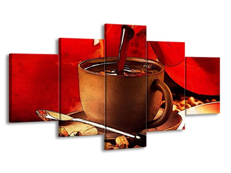 Canvas schilderij Koffie | Wit, Bruin, Rood | 150x80cm 5Luik
