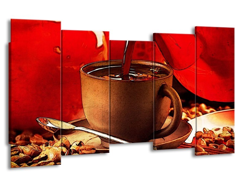Canvas schilderij Koffie | Wit, Bruin, Rood | 150x80cm 5Luik