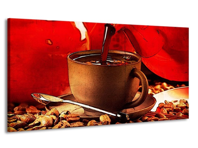 Canvas schilderij Koffie | Wit, Bruin, Rood | 170x90cm 1Luik