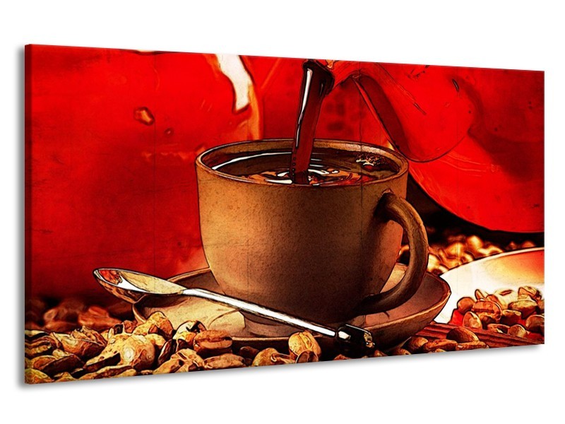Canvas schilderij Koffie | Wit, Bruin, Rood | 190x100cm 1Luik