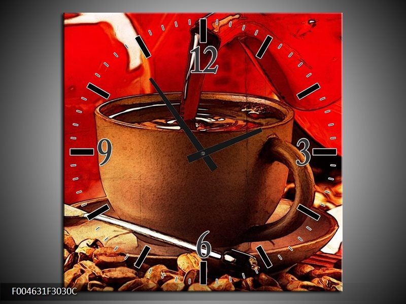 Klok schilderij Koffie | Wit, Bruin, Rood | 30x30cm 1Luik