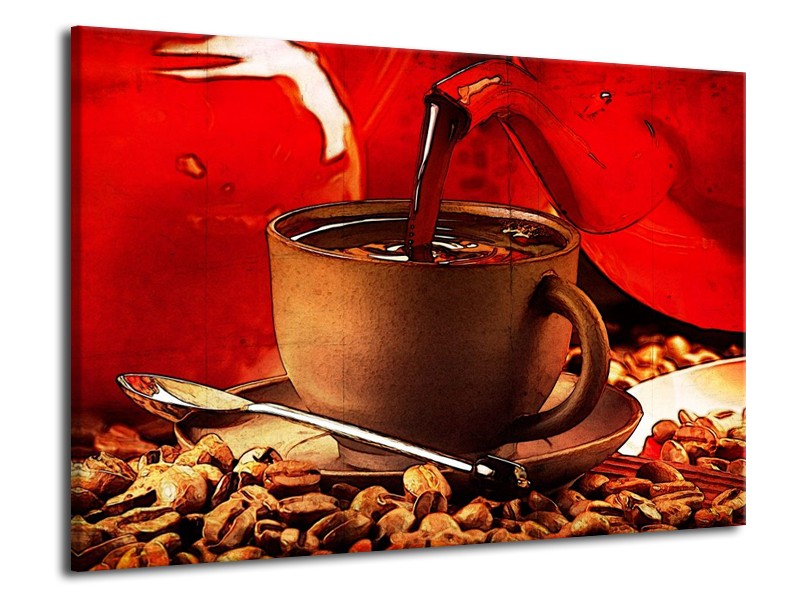 Canvas schilderij Koffie | Wit, Bruin, Rood | 70x50cm 1Luik