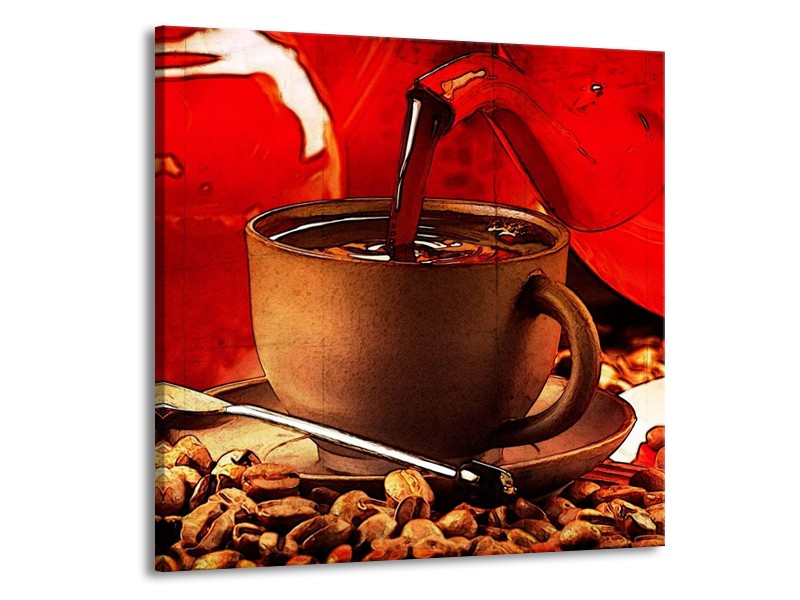 Canvas schilderij Koffie | Wit, Bruin, Rood | 70x70cm 1Luik