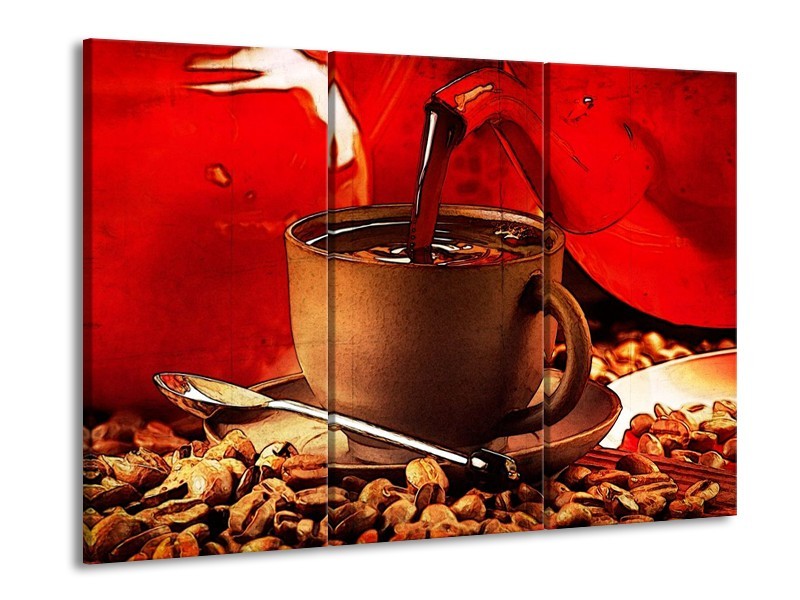 Glas schilderij Koffie | Wit, Bruin, Rood | 90x60cm 3Luik