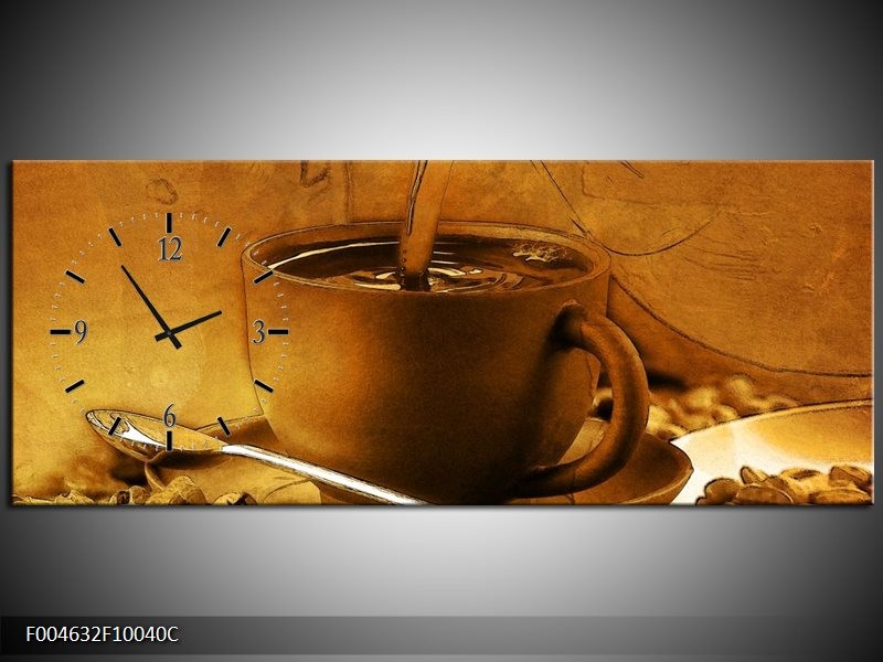 Klok schilderij Koffie | Wit, Bruin, Geel | 100x40cm 1Luik