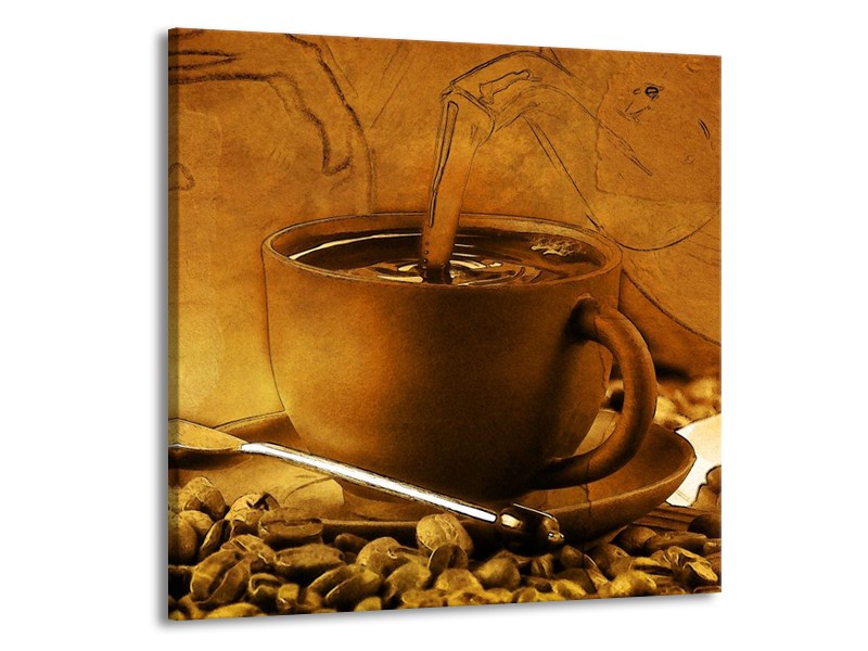 Glas schilderij Koffie | Wit, Bruin, Geel | 50x50cm 1Luik
