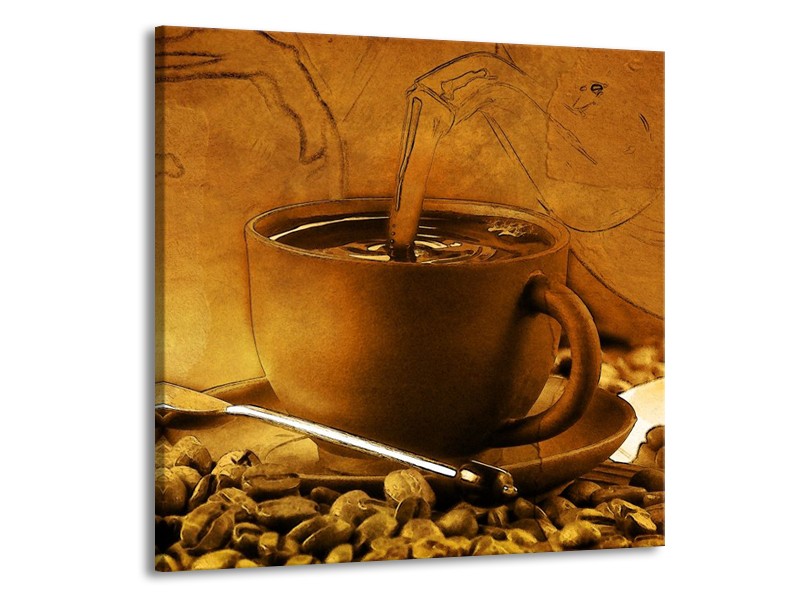 Canvas schilderij Koffie | Wit, Bruin, Geel | 70x70cm 1Luik