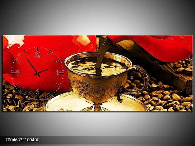 Klok schilderij Koffie | Rood, Goud, Bruin | 100x40cm 1Luik