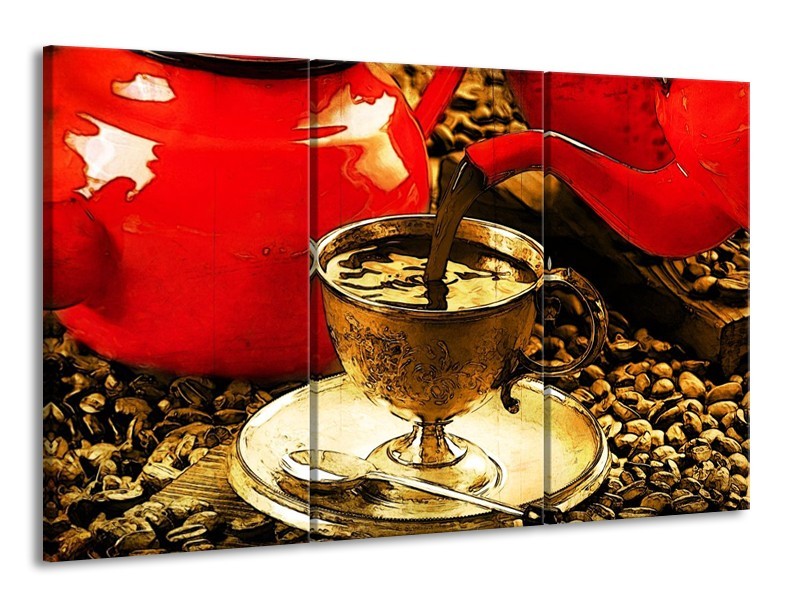 Glas schilderij Koffie | Rood, Goud, Bruin | 165x100cm 3Luik