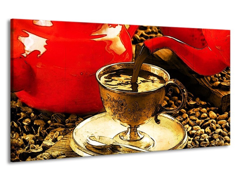 Canvas schilderij Koffie | Rood, Goud, Bruin | 190x100cm 1Luik