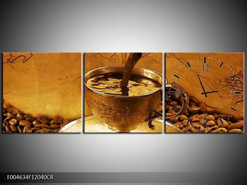 Klok schilderij Koffie | Bruin, Geel | 120x40cm 3Luik