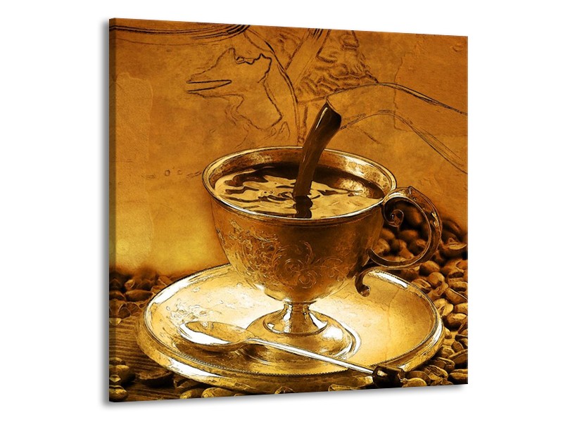 Glas schilderij Koffie | Bruin, Geel | 50x50cm 1Luik