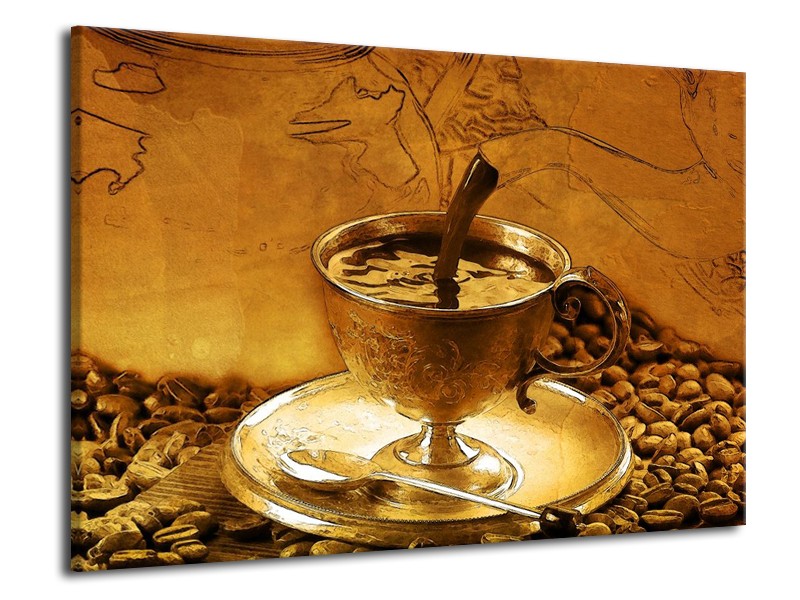 Canvas schilderij Koffie | Bruin, Geel | 70x50cm 1Luik