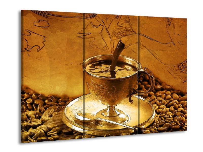Glas schilderij Koffie | Bruin, Geel | 90x60cm 3Luik