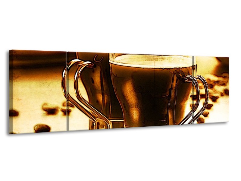 Canvas schilderij Koffie | Bruin, Geel | 170x50cm 3Luik