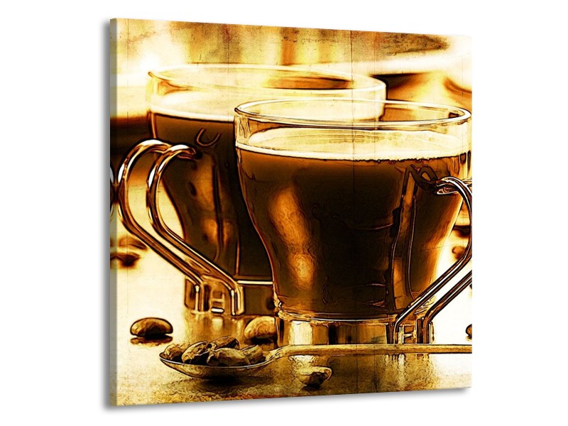 Glas schilderij Koffie | Bruin, Geel | 50x50cm 1Luik