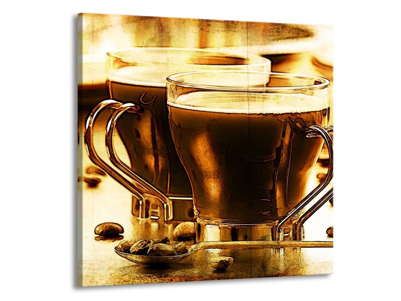 Canvas schilderij Koffie | Bruin, Geel | 70x70cm 1Luik