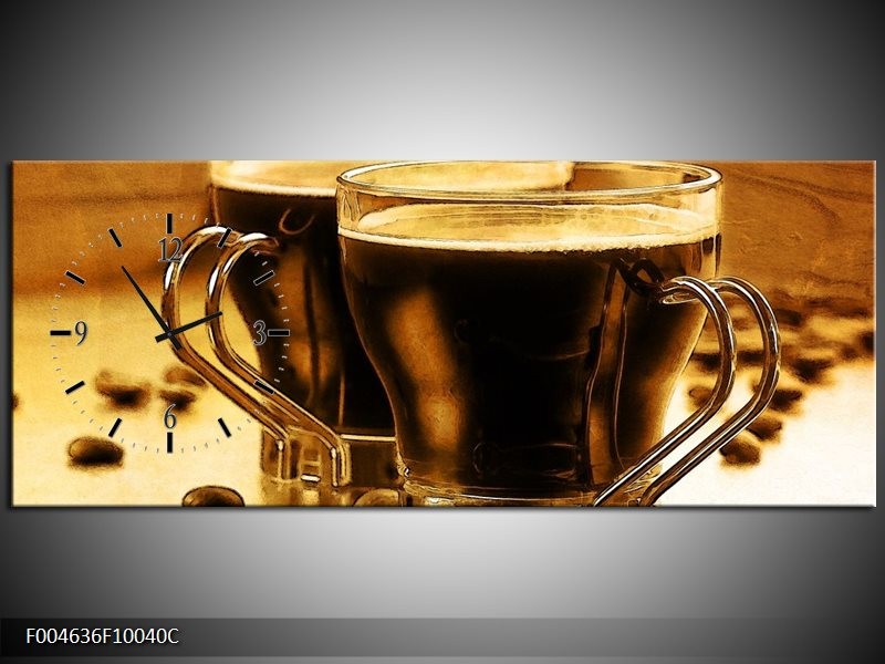 Klok schilderij Koffie | Bruin, Geel | 100x40cm 1Luik