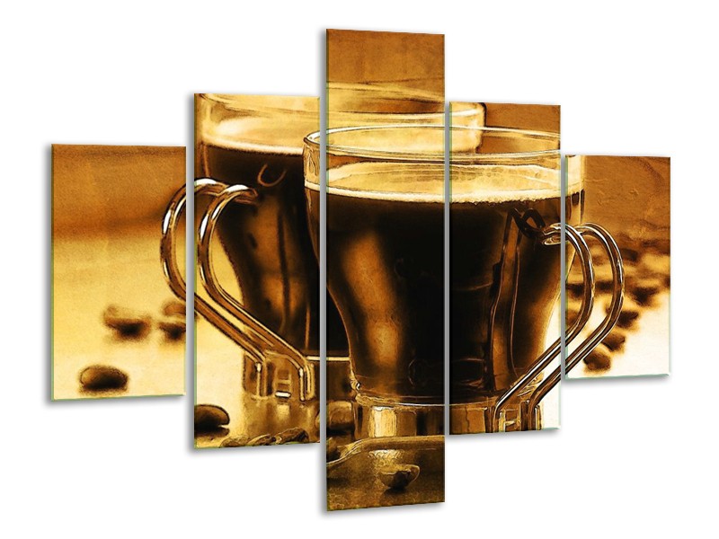 Canvas schilderij Koffie | Bruin, Geel | 100x70cm 5Luik