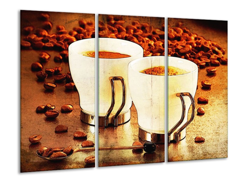 Canvas schilderij Koffie | Bruin, Geel | 120x80cm 3Luik