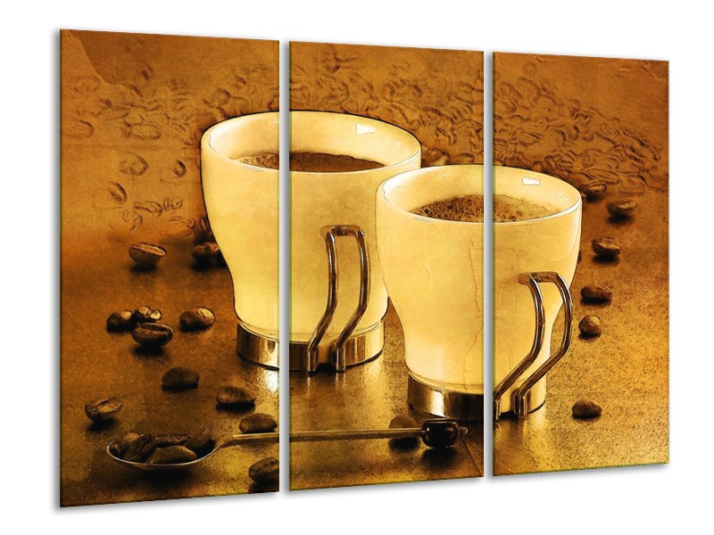 Canvas schilderij Koffie | Bruin, Geel | 120x80cm 3Luik