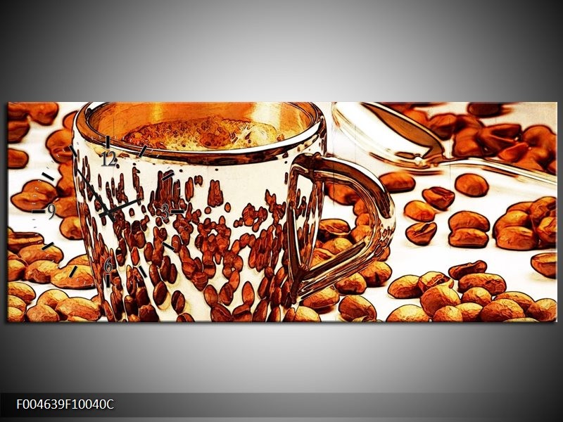Klok schilderij Koffie | Bruin, Geel | 100x40cm 1Luik