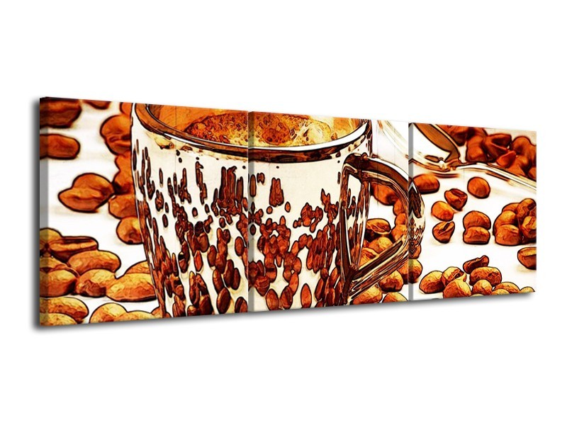 Canvas schilderij Koffie | Bruin, Geel | 120x40cm 3Luik
