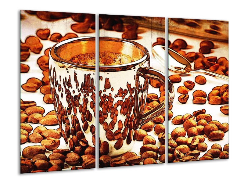 Canvas schilderij Koffie | Bruin, Geel | 120x80cm 3Luik