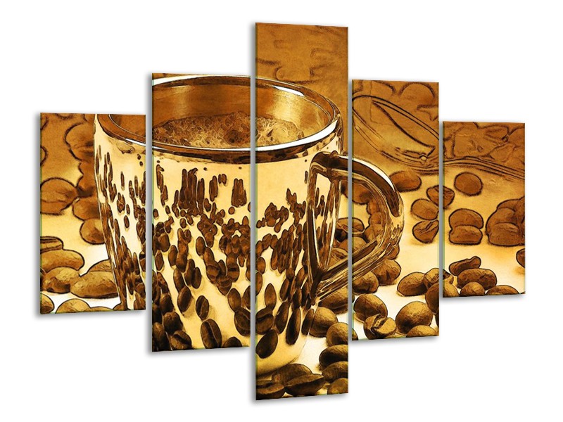 Canvas schilderij Koffie | Bruin, Geel | 100x70cm 5Luik