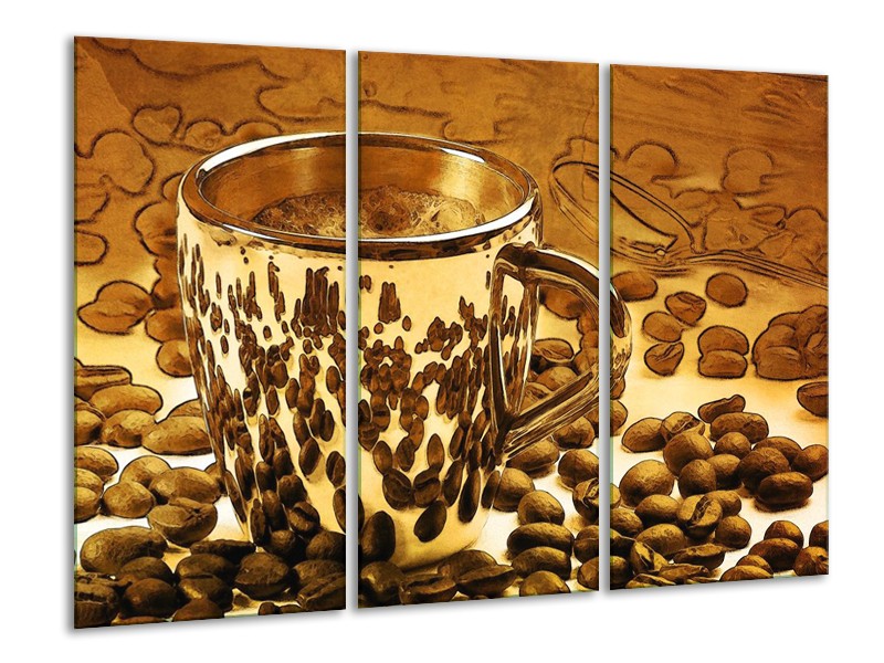 Canvas schilderij Koffie | Bruin, Geel | 120x80cm 3Luik