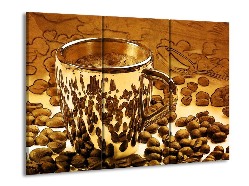 Canvas schilderij Koffie | Bruin, Geel | 90x60cm 3Luik