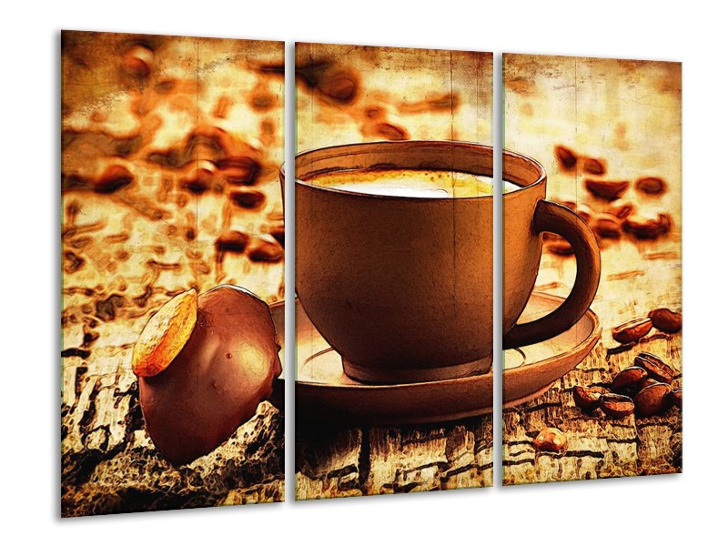Canvas schilderij Koffie | Bruin, Geel | 120x80cm 3Luik