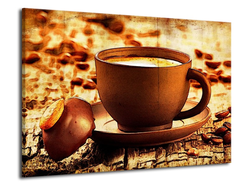 Glas schilderij Koffie | Bruin, Geel | 70x50cm 1Luik