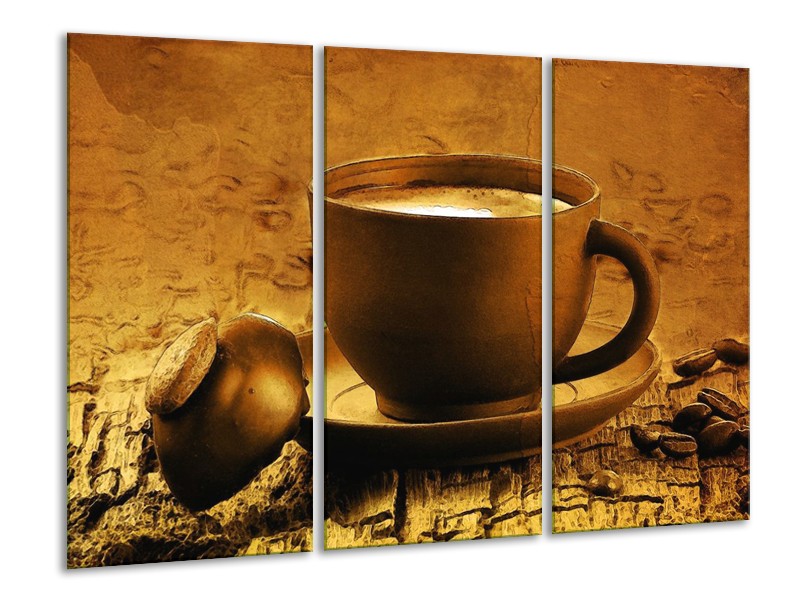 Canvas schilderij Koffie | Bruin, Geel | 120x80cm 3Luik