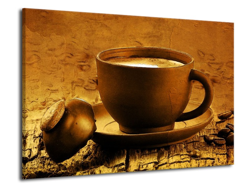 Glas schilderij Koffie | Bruin, Geel | 70x50cm 1Luik